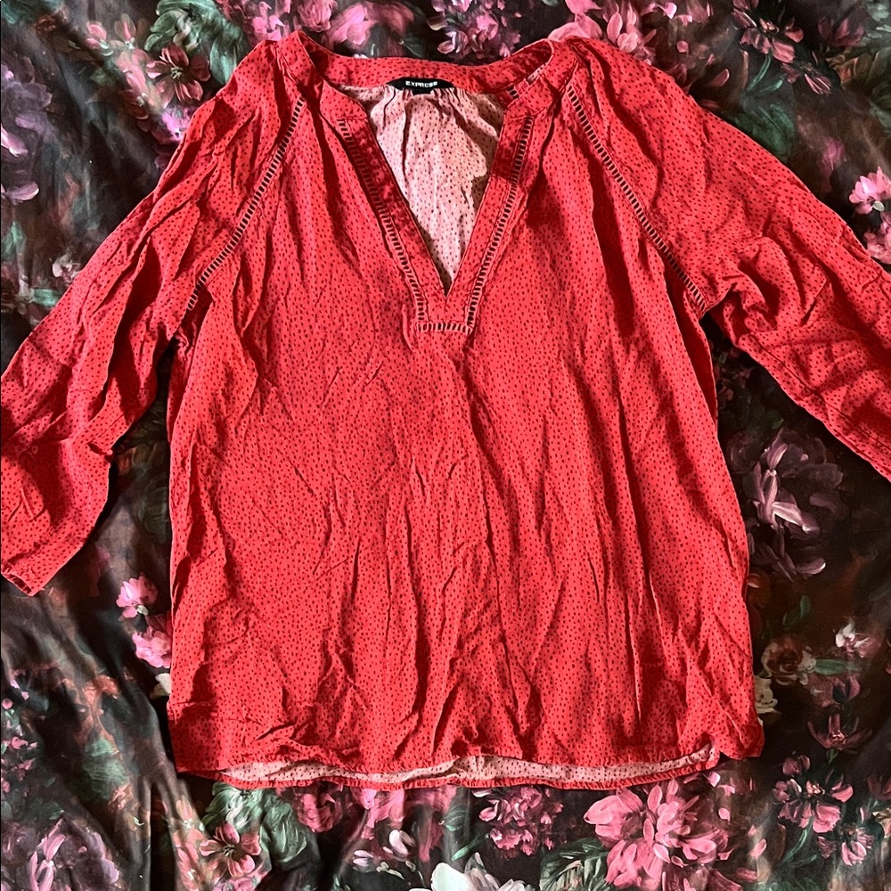 Express Coral Blouse with V-Neck